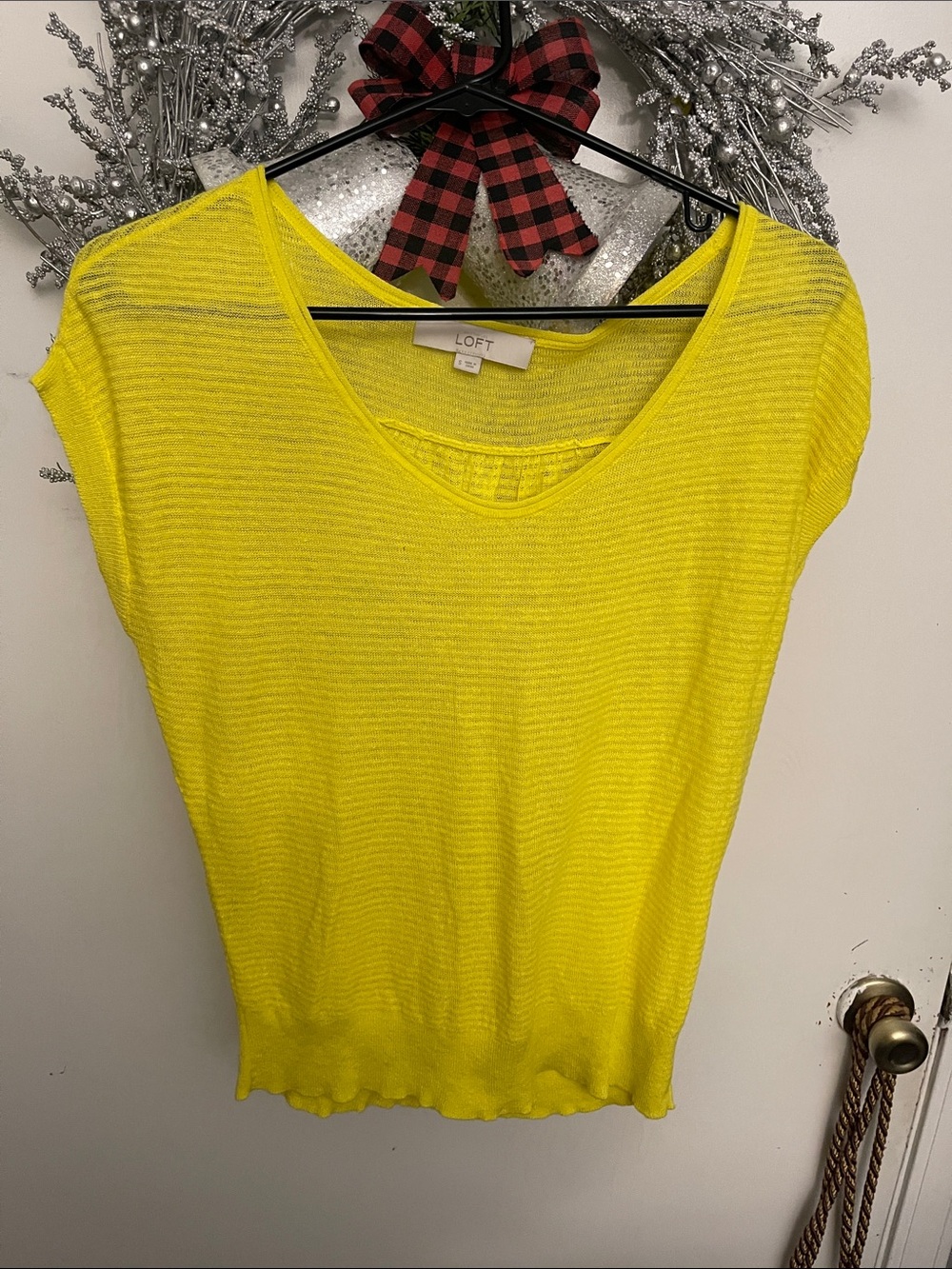 LOFT Bright Yellow Short Sleeve Scoop Neck Top